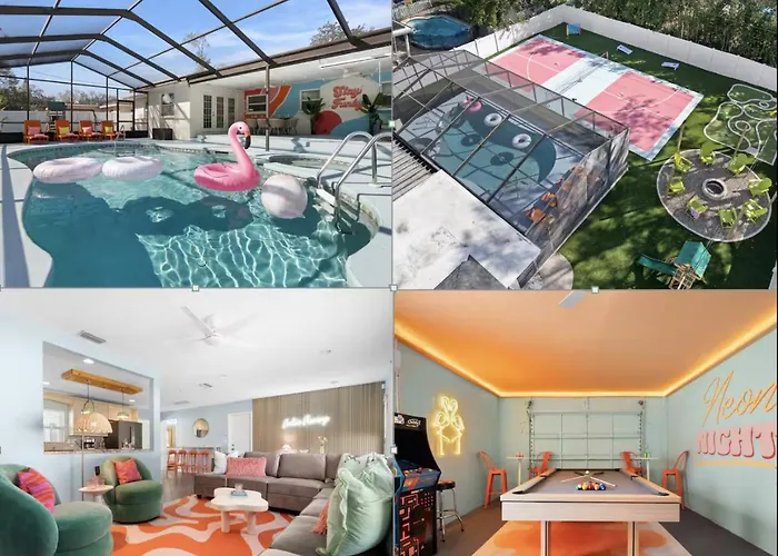 Electric Flamingo With Heated Pool, Pickleball, Mini Golf & Basketball